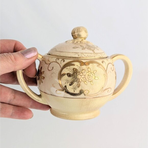 Antique 1920s Moriyama Porcelain Sugar Bowl w/Lid Dual Handle Mori-Machi Nippon - Picture 3 of 10